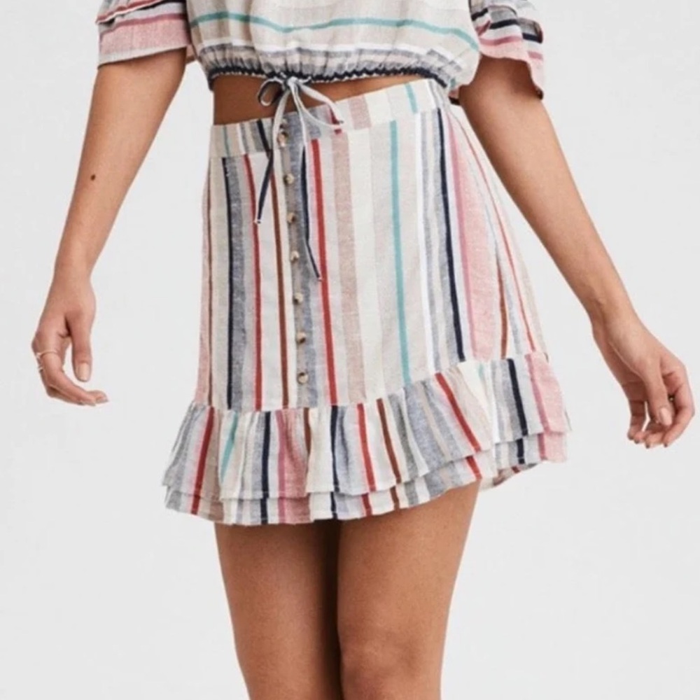 American Eagle Ruffle Striped Mini Skirt Small